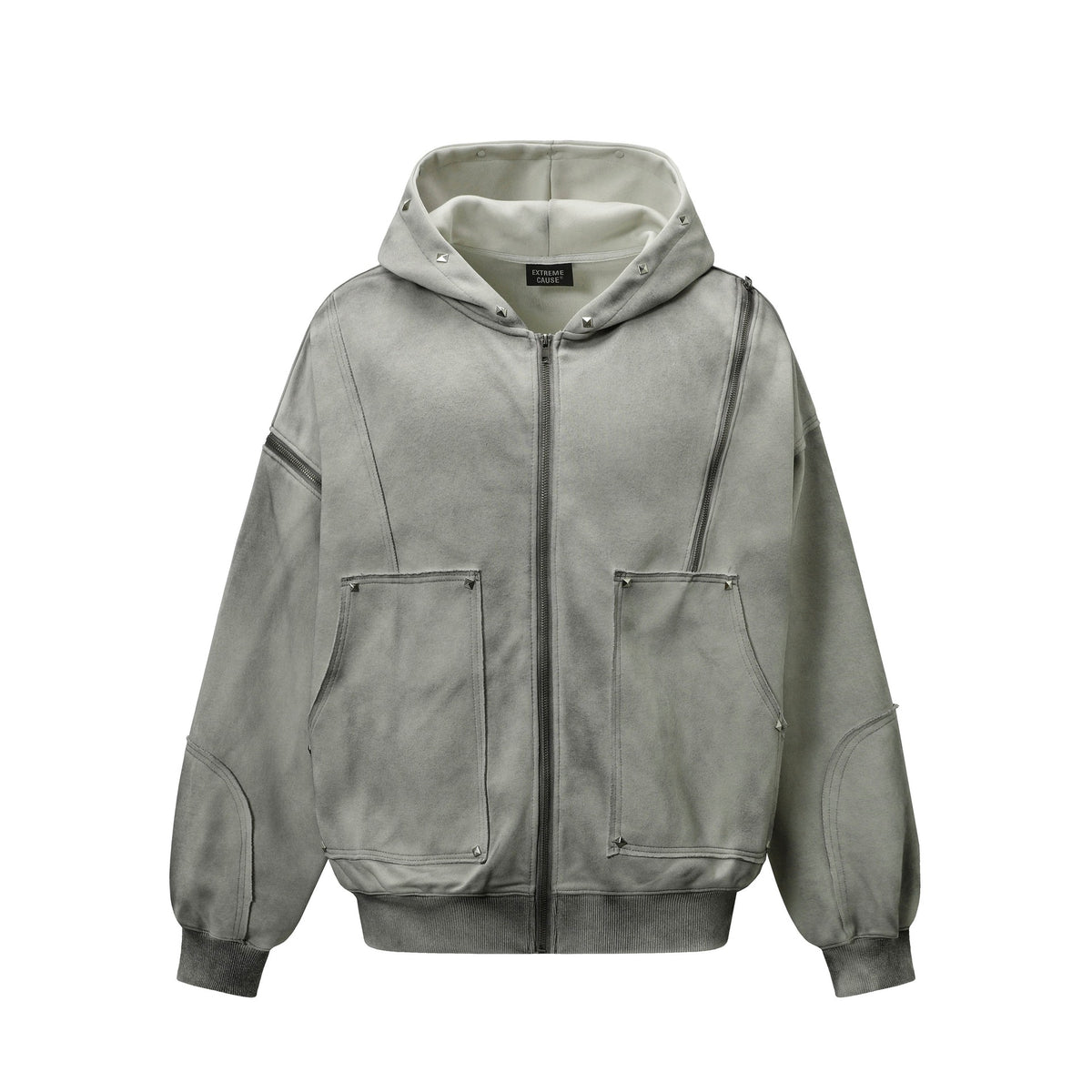 Water washed split rivet cotton blend hoodie