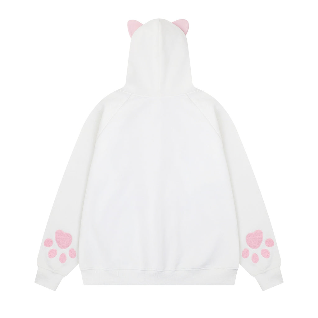 Color blocked cat face pocket hoodie