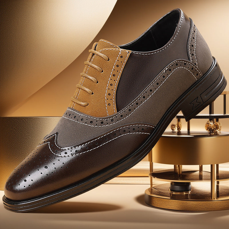 Men's Leather Shoes Breathable Color-Block Large Size Shoes