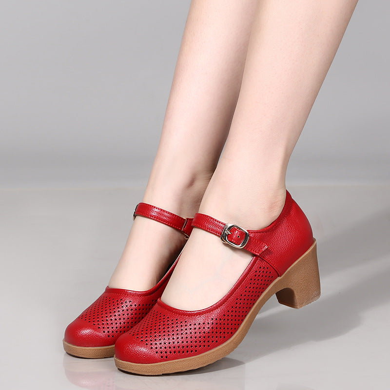 Coarse heeled women's shoes work shoes commuting hollow sandals