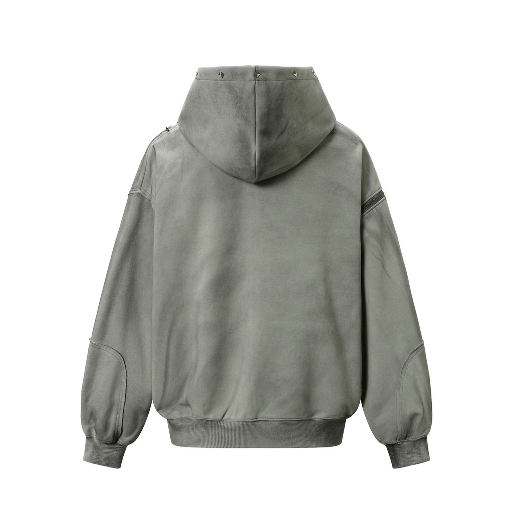 Water washed split rivet cotton blend hoodie