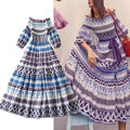 Slash Neck Midi Dresses For Women Vintage Casual Geometric Striped Print Party Night Dresses Summer Clothes