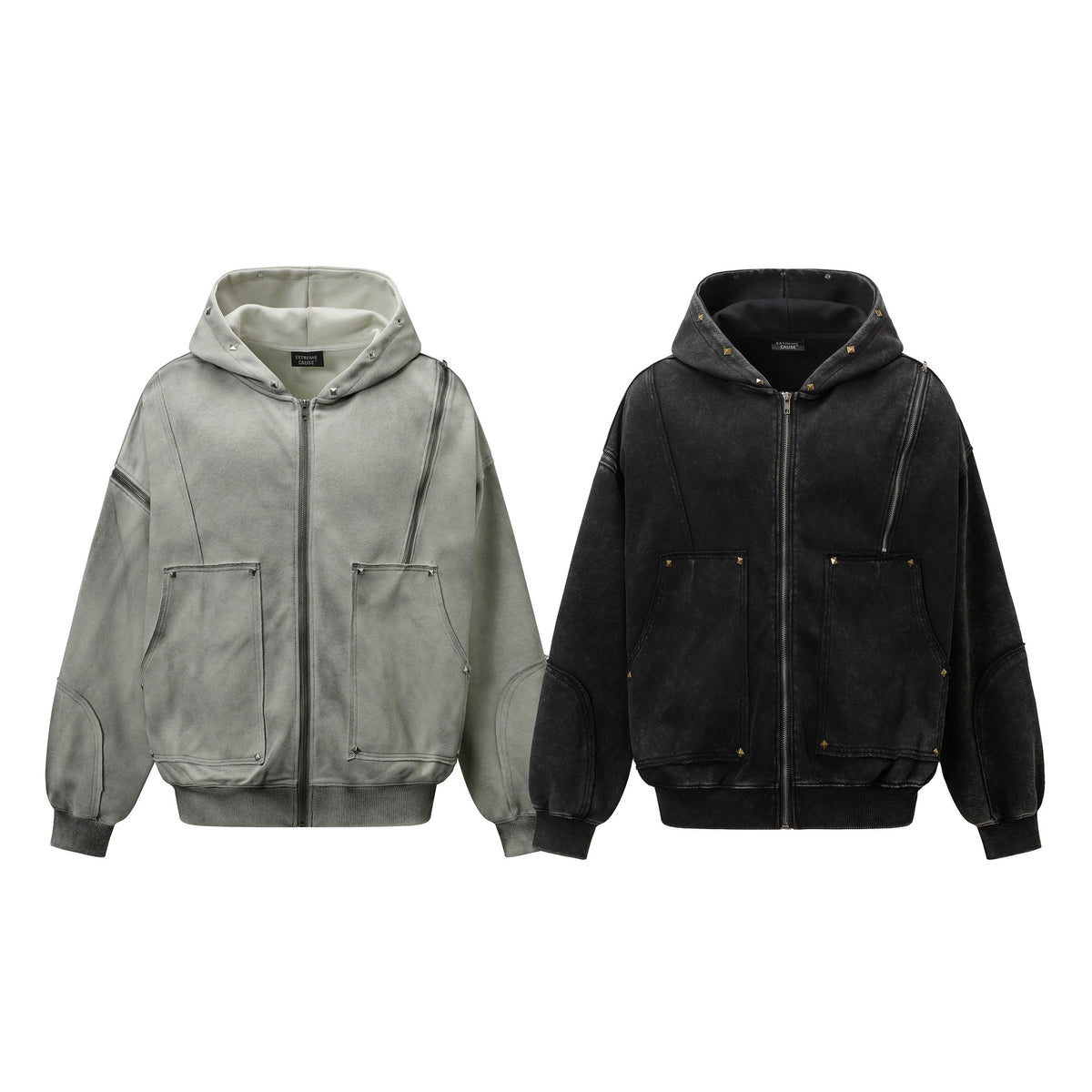 Water washed split rivet cotton blend hoodie