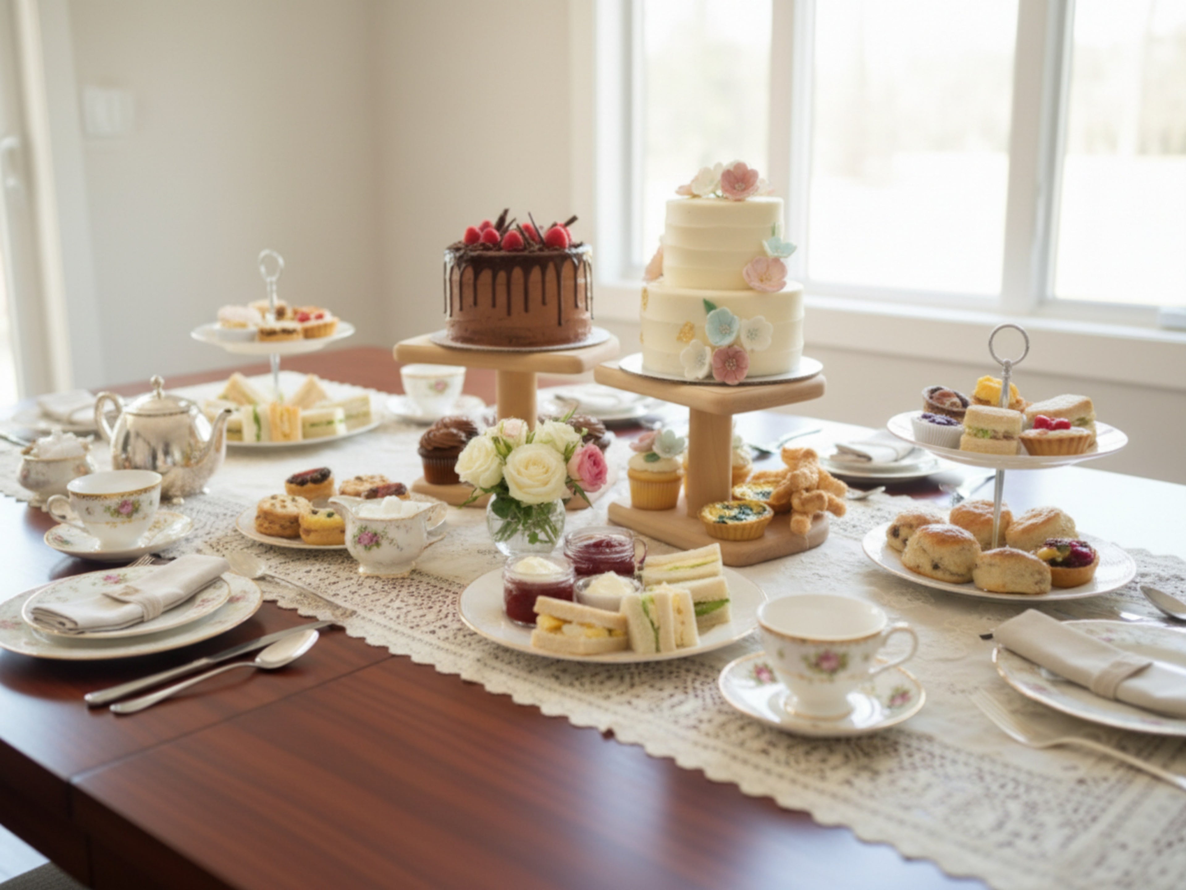 Natural wood cake stands set
