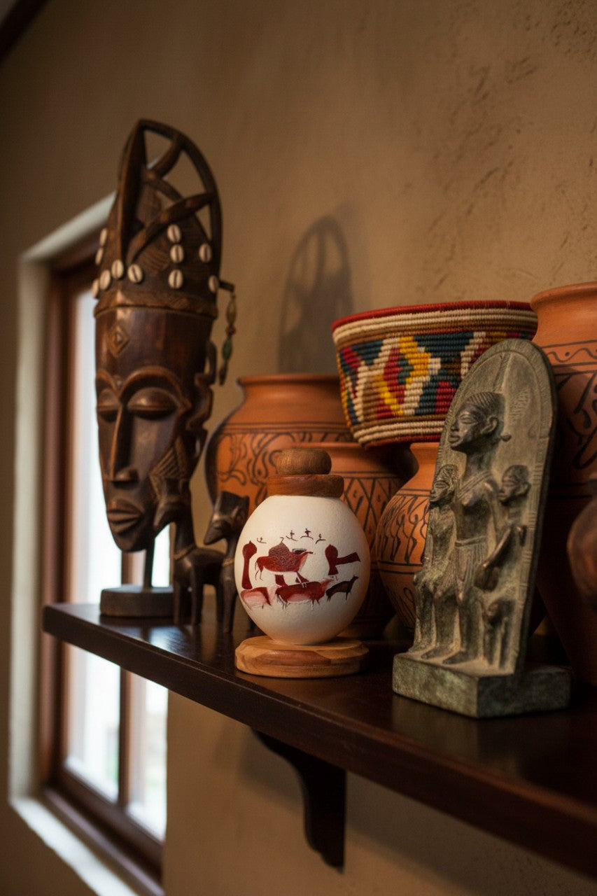 Hand painted Bushmen drawings on Ostrich egg